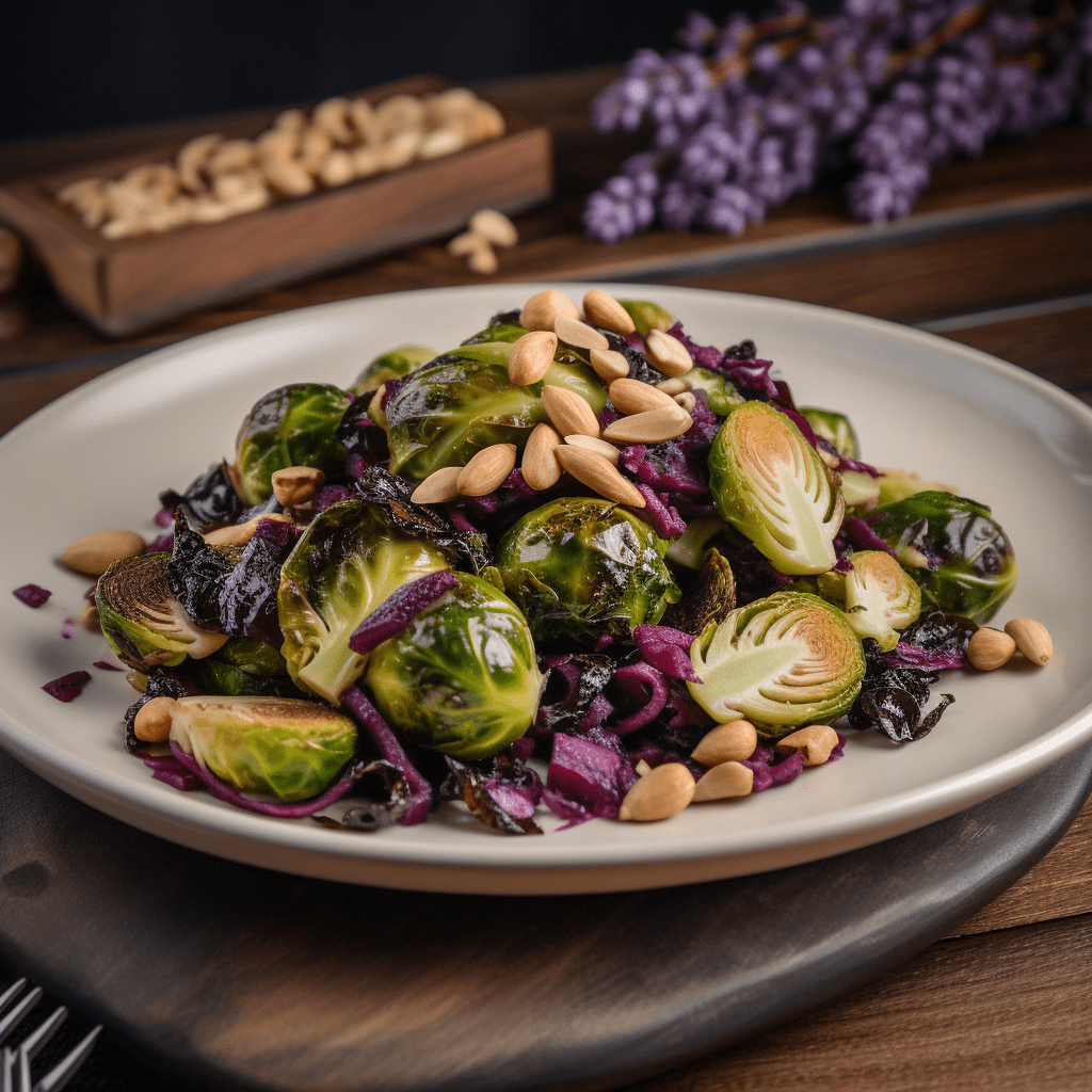 Roasted Brussels Sprouts with Red Cabbage and Pine Nuts
