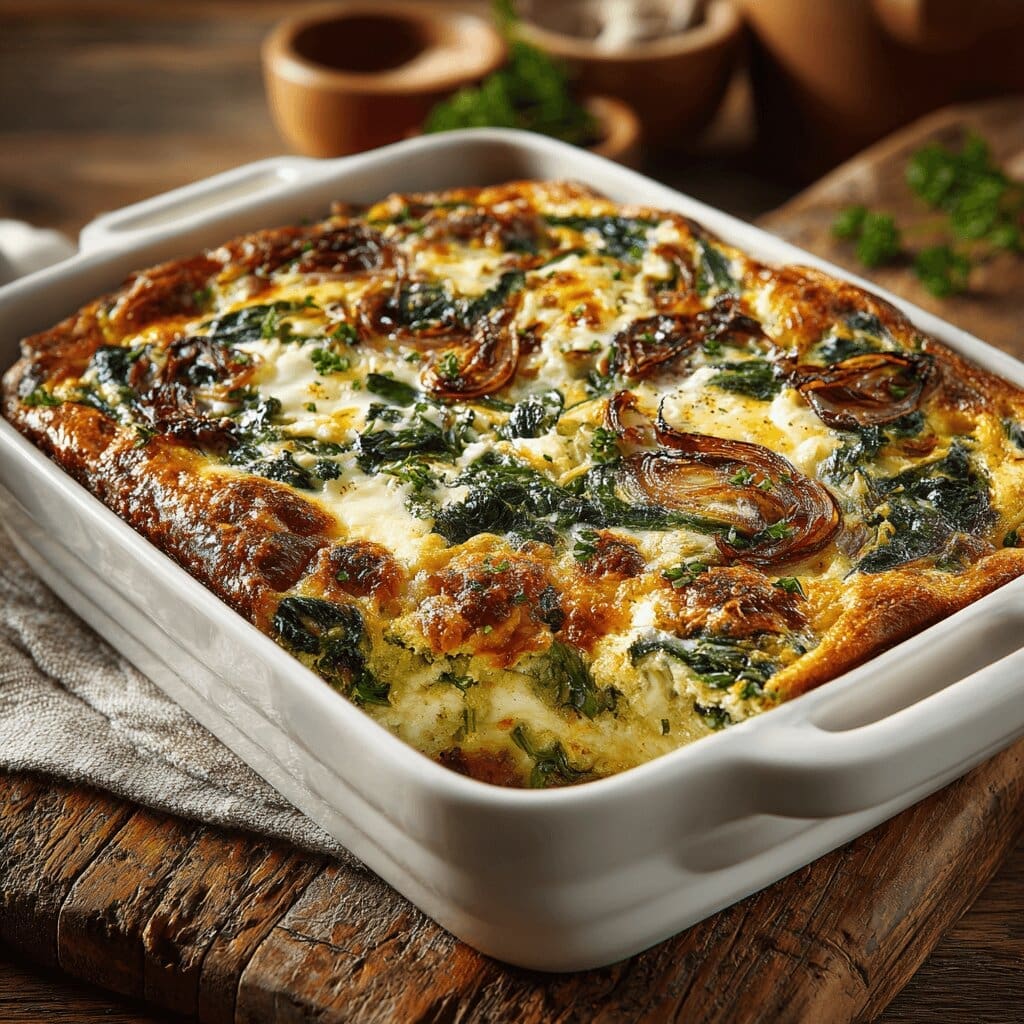Swiss Chard, Caramelized Onion and Five-Cheese Breakfast Bake