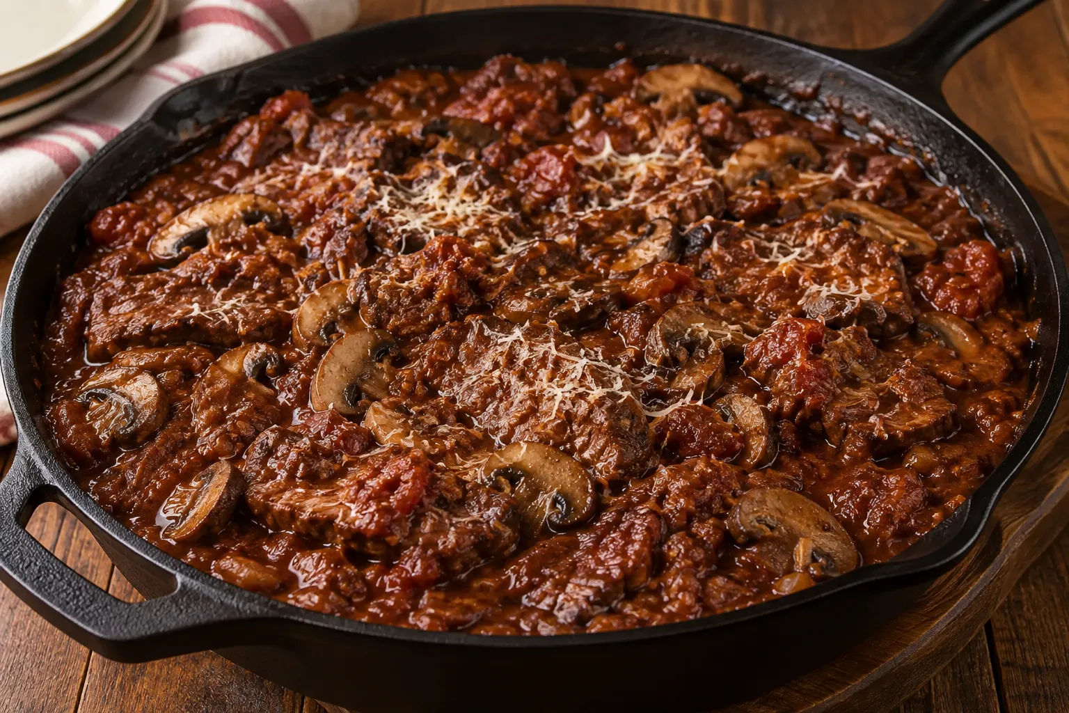 Grilled Flat Iron Steak Pizzaiola close up